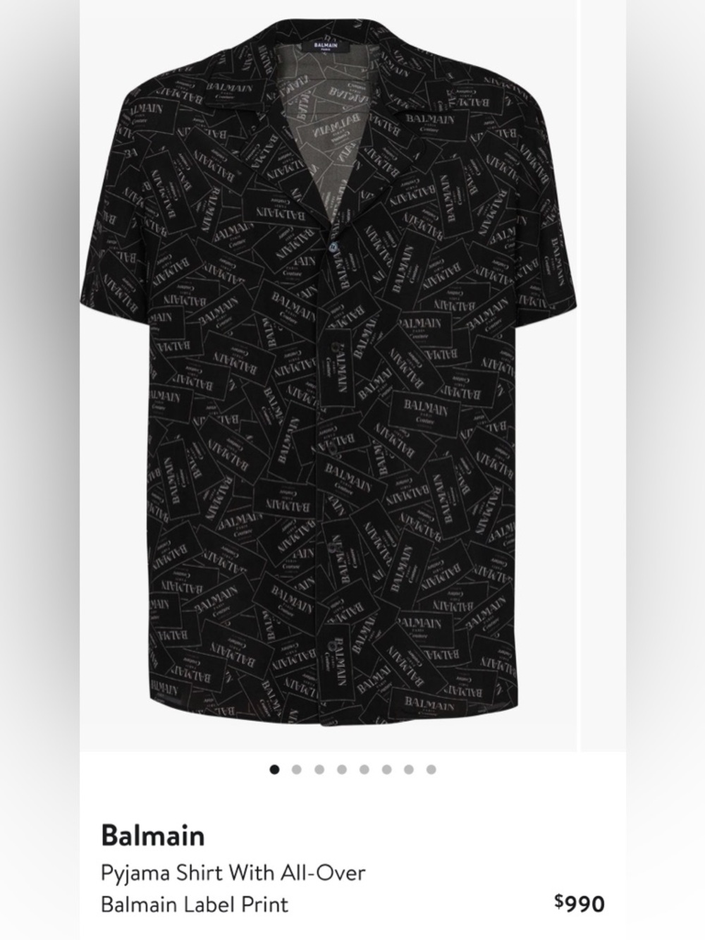 ❌SOLD ❌Balmain Black and Gray Logo-Print Short Sleeve Button-Down Shirt
